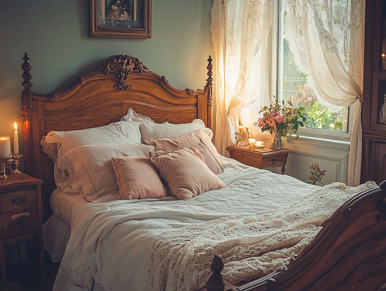 A beautifully decorated vintage bedroom showcasing finishing touches and accents