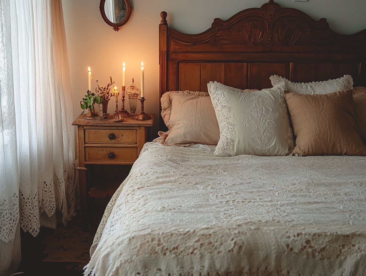 A beautifully arranged vintage bedroom showcasing decor.