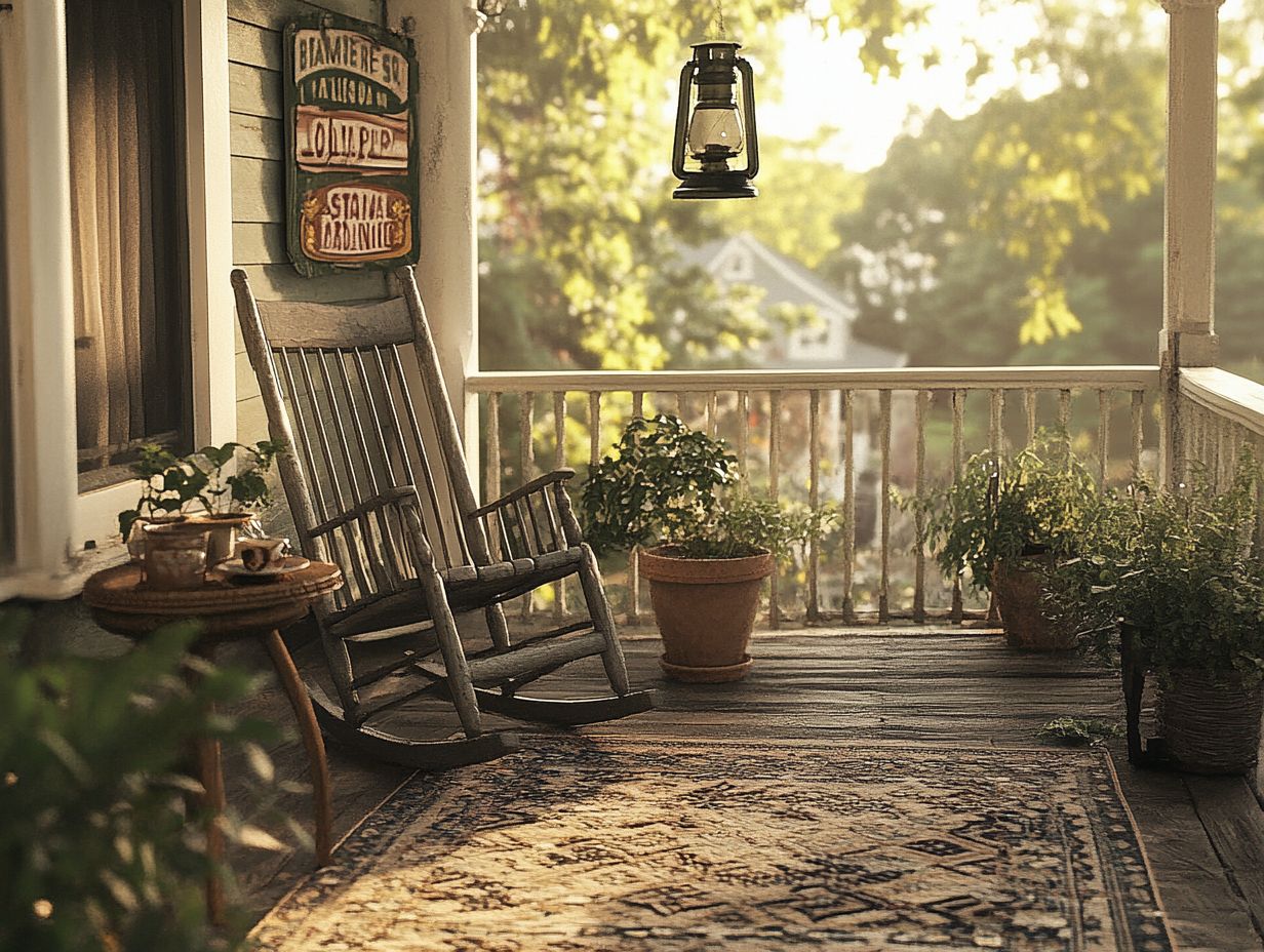 A cozy vintage-inspired porch with limited space, featuring a compact bistro table.