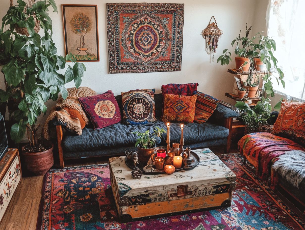 A stunning example of a Boho space filled with vibrant decor.