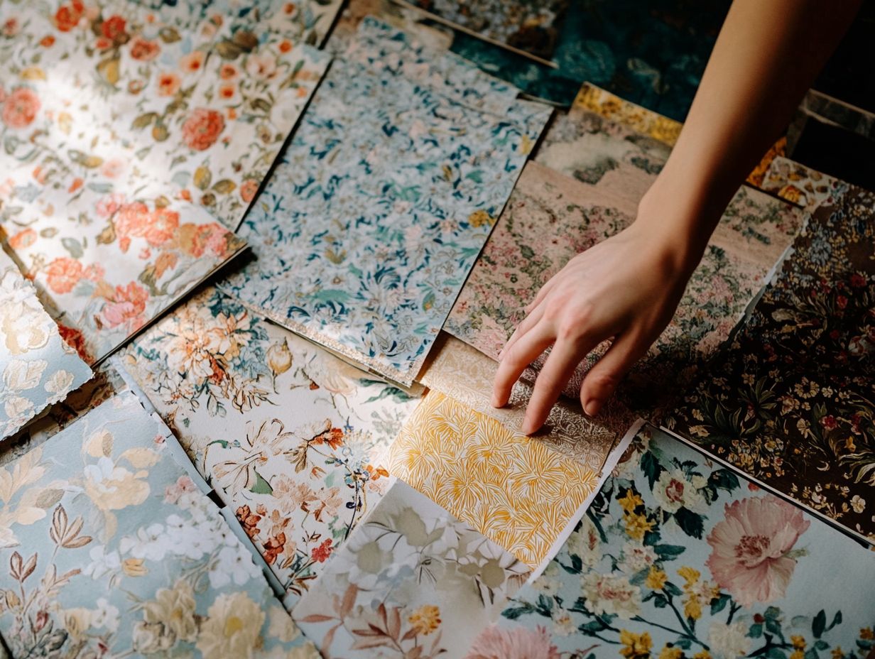 A beautiful living room showcasing vintage wallpaper that complements modern decor