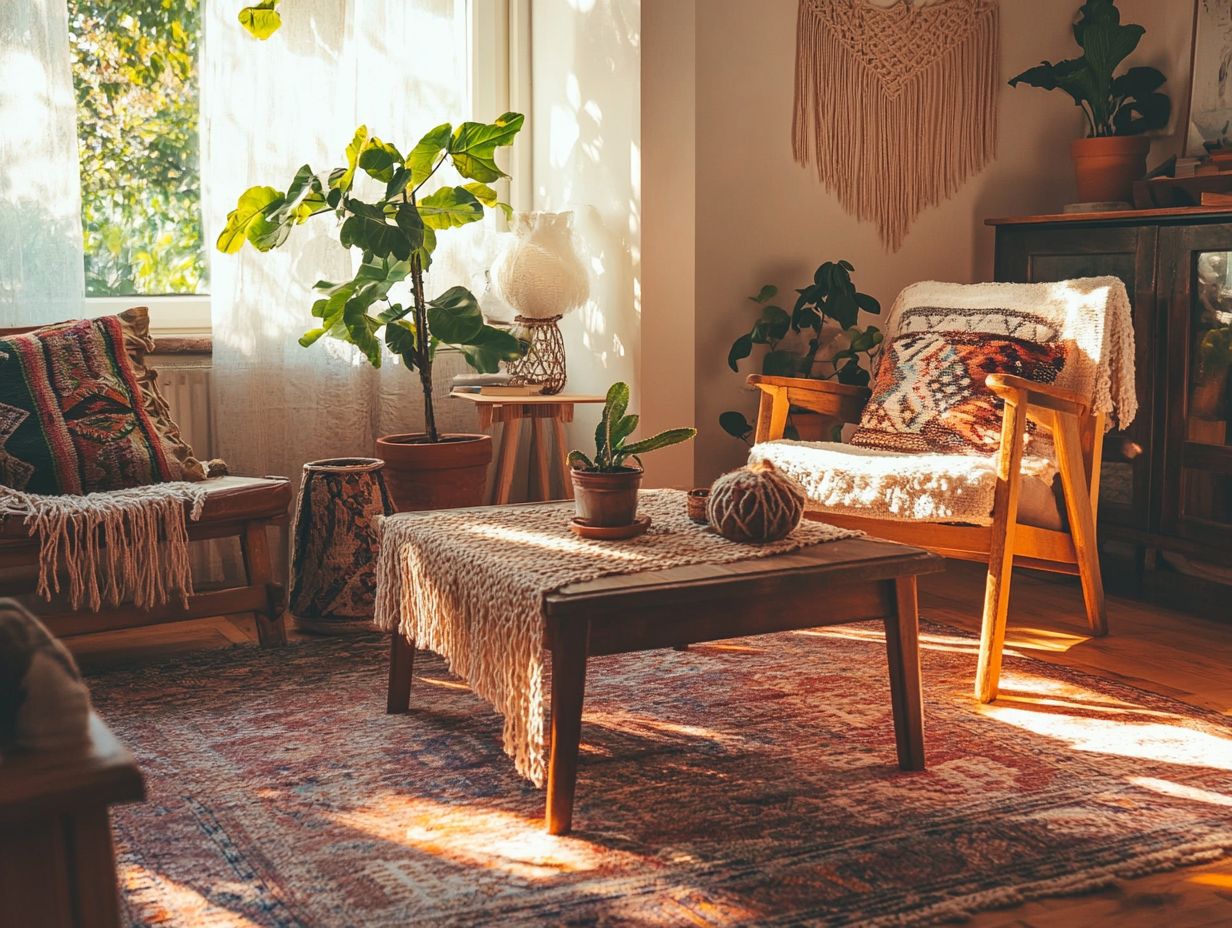 A beautifully arranged boho decor featuring vintage finds.