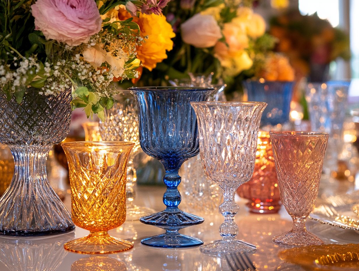 Beautiful vintage glassware and thrifted pieces displayed creatively
