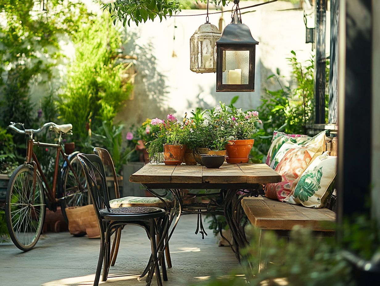 A beautifully styled vintage patio with antique decor