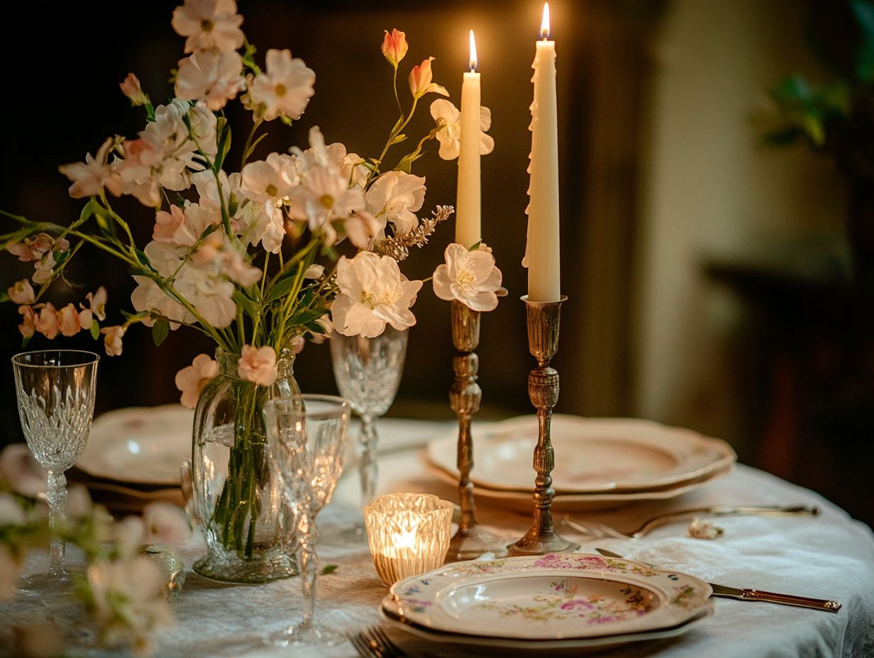 Use vintage candle holders to create an intimate atmosphere.