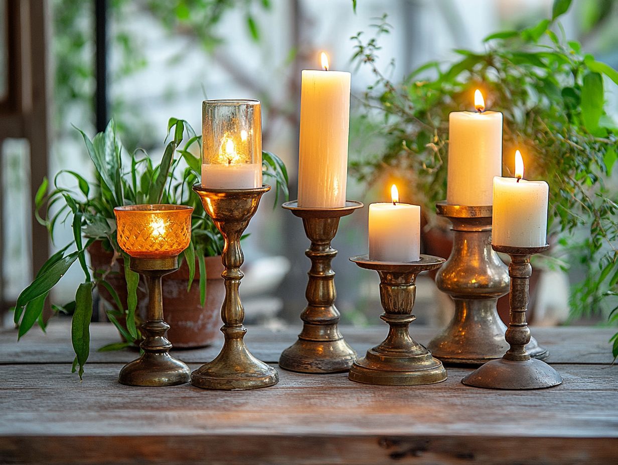 A collection of vintage candle holders available for purchase online and in stores.