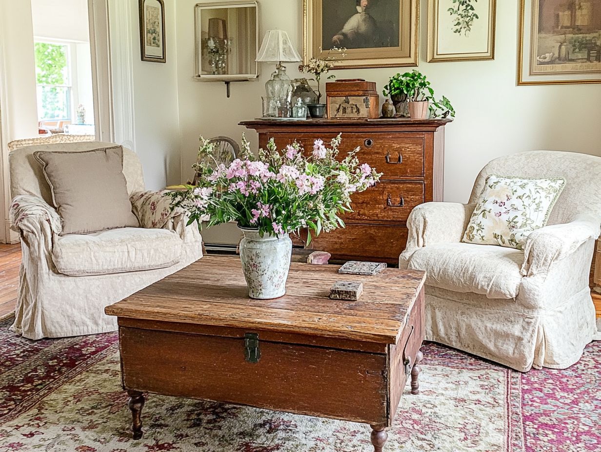 Beautifully displayed antique pieces in a vintage farmhouse setting