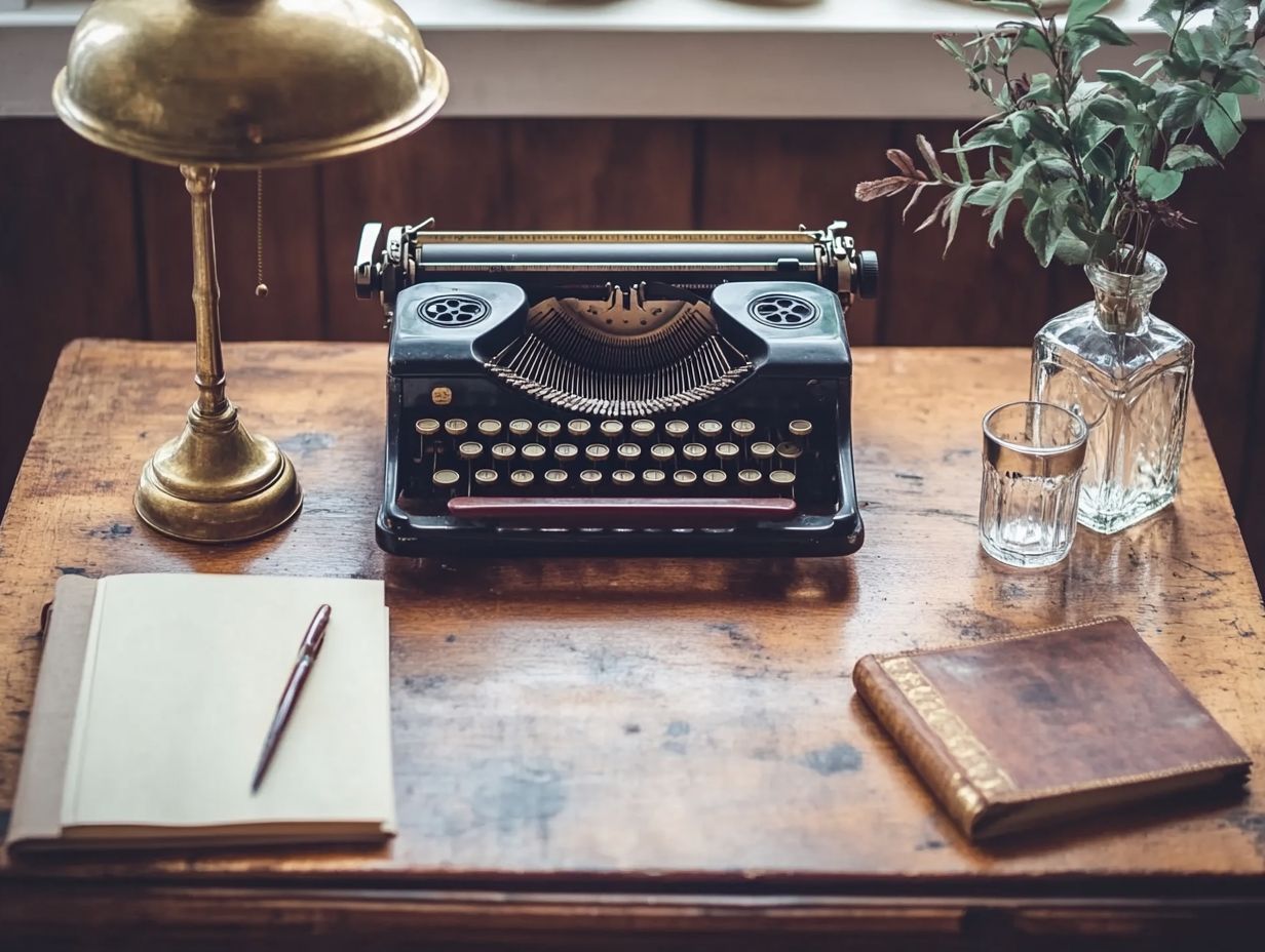 Beautifully crafted old-fashioned typewriters on a vintage desk.