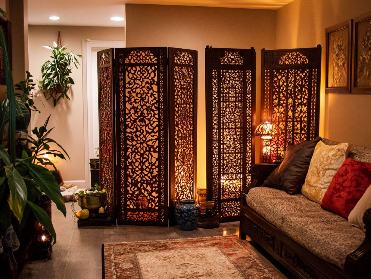 Display of vintage room dividers in a stylish home setting