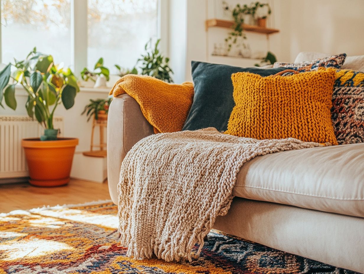 A cozy living room featuring vintage textiles that enhance comfort and style.