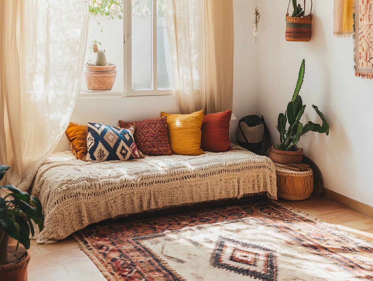 A cozy living room showcasing vintage textiles for warmth and character.